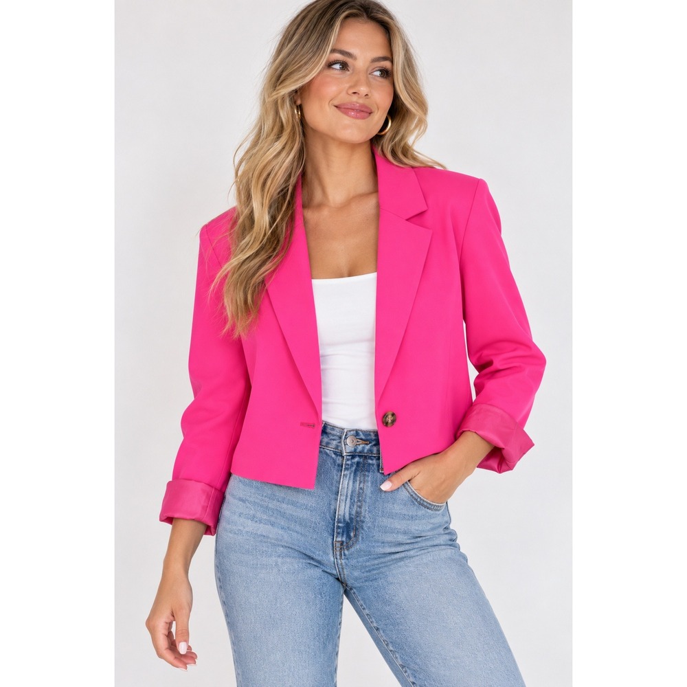 Jodifl Los Angeles Hot Pink Cropped Single Button Blazer Jacket H9760 Size L NWT